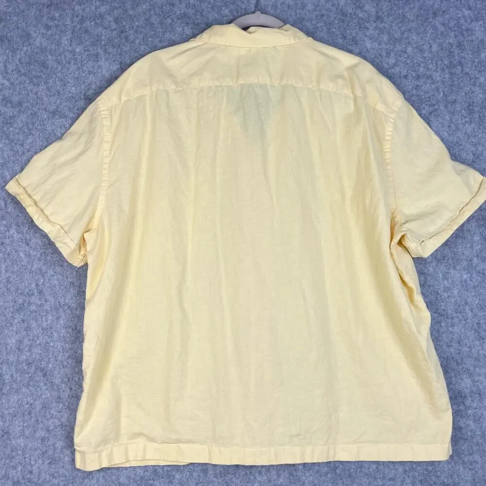 J‎ Crew Camp Shirt Mens XXL Yellow Hemp Cotton Loop Collar Coastal Hawaiian